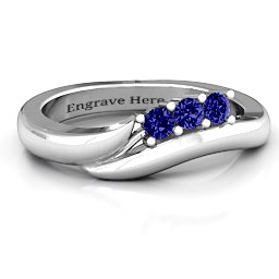 Three Stone Single Bypass Ring in 925 Sterling Silver with Blue Sapphire