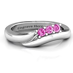 Three Stone Single Bypass Ring in 925 Sterling Silver with Pink Tourmaline