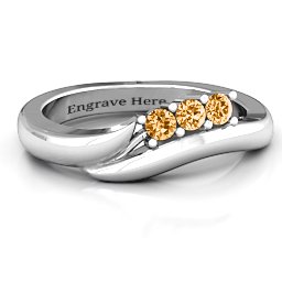 Three Stone Single Bypass Ring in 925 Sterling Silver with Citrine