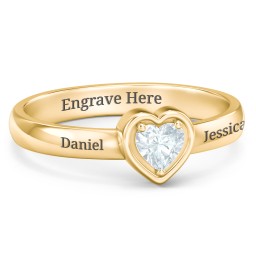 Heart in a Heart Ring in 18K Gold Plated Silver with Aquamarine