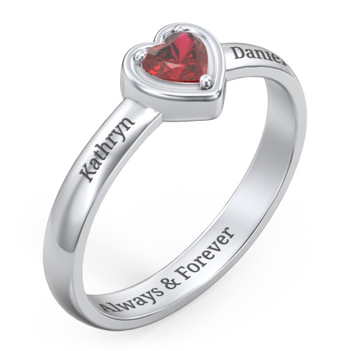 Heart in a Heart Ring – 10K White Gold with Garnet