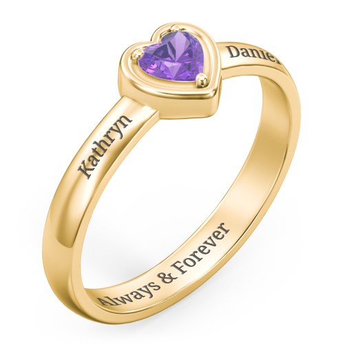 Heart in a Heart Ring – 18K Gold Plated Silver with Amethyst