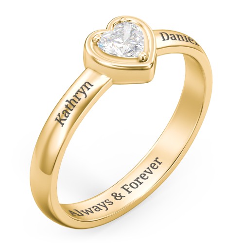 Heart in a Heart Ring – 18K Gold Plated Silver with Diamond