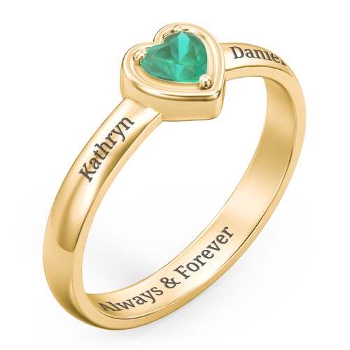 Heart in a Heart Ring – 18K Gold Plated Silver with Emerald