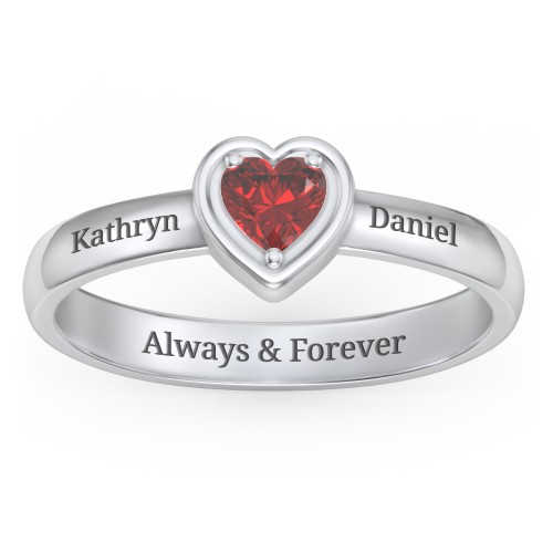 Heart in a Heart Ring – 10K White Gold with Garnet