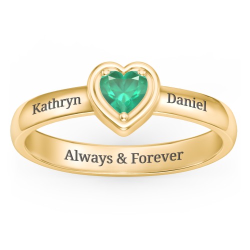 Heart in a Heart Ring – 18K Gold Plated Silver with Emerald