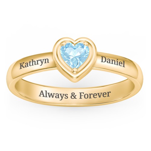 Heart in a Heart Ring – 18K Gold Plated Silver with Blue Topaz