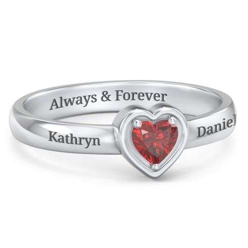 Heart in a Heart Ring – 10K White Gold with Garnet