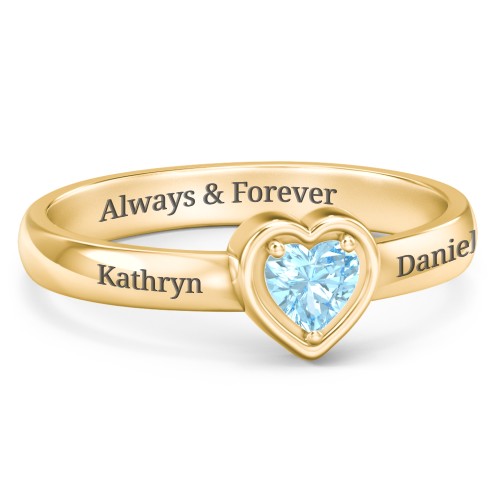 Heart in a Heart Ring – 18K Gold Plated Silver with Blue Topaz
