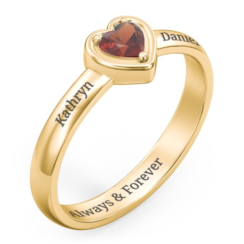 Heart in a Heart Ring – 18K Gold Plated Silver with Garnet