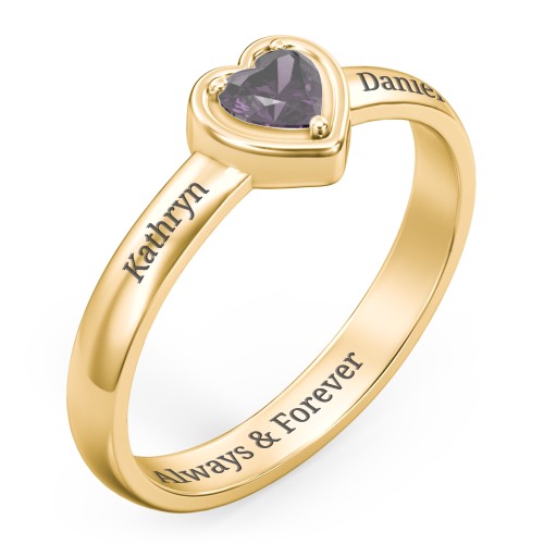 Heart in a Heart Ring – 18K Gold Plated Silver with Alexandrite