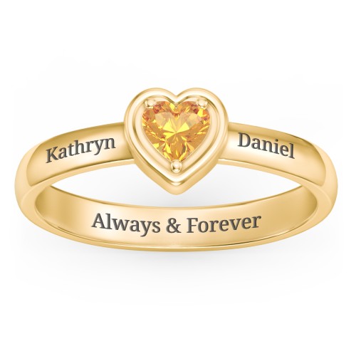Heart in a Heart Ring – 18K Gold Plated Silver with Citrine