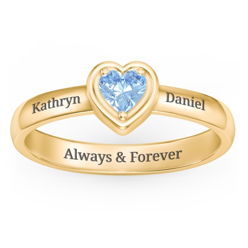 Heart in a Heart Ring – 18K Gold Plated Silver with Blue Topaz