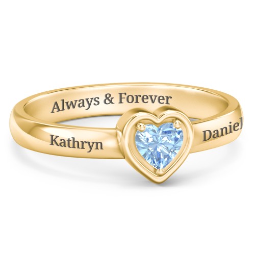 Heart in a Heart Ring – 18K Gold Plated Silver with Blue Topaz