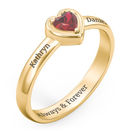 Heart in a Heart Ring – 10K Yellow Gold with Garnet