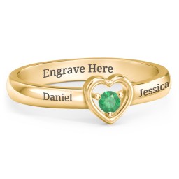 Solitaire Heart Ring in 18K Gold Plated Silver with Emerald