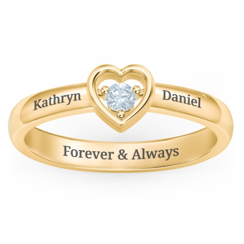 Solitaire Heart Ring – 18K Gold Plated Silver with Aquamarine