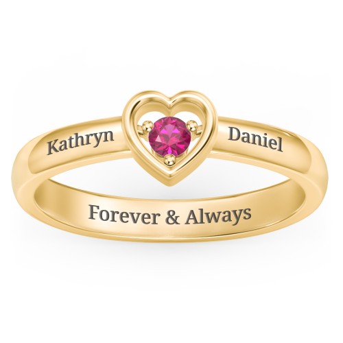 Solitaire Heart Ring – 18K Gold Plated Silver with Ruby