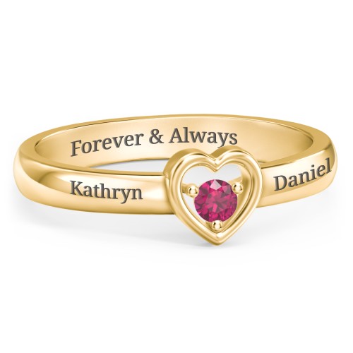 Solitaire Heart Ring – 18K Gold Plated Silver with Ruby