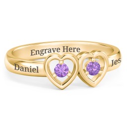 Kissing Hearts Ring in 18K Gold Plated Silver with Amethyst