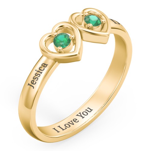 Kissing Hearts Ring – 18K Gold Plated Silver with Emerald
