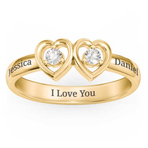 Kissing Hearts Ring – 18K Gold Plated Silver with Cubic Zirconia