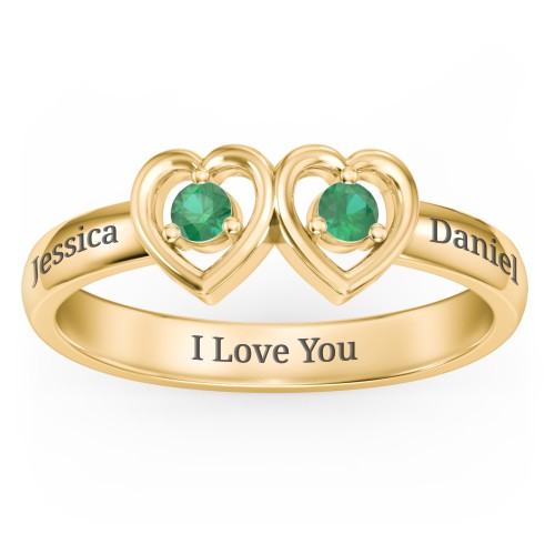 Kissing Hearts Ring – 18K Gold Plated Silver with Emerald