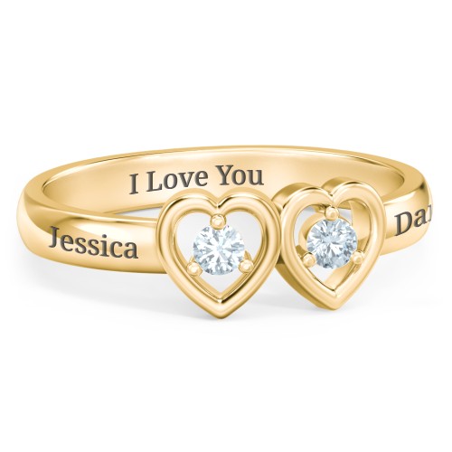 Kissing Hearts Ring – 18K Gold Plated Silver with Aquamarine