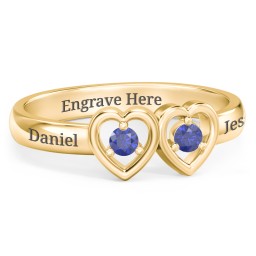 Kissing Hearts Ring in 18K Gold Plated Silver with Blue Sapphire