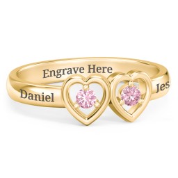 Kissing Hearts Ring in 18K Gold Plated Silver with Pink Tourmaline