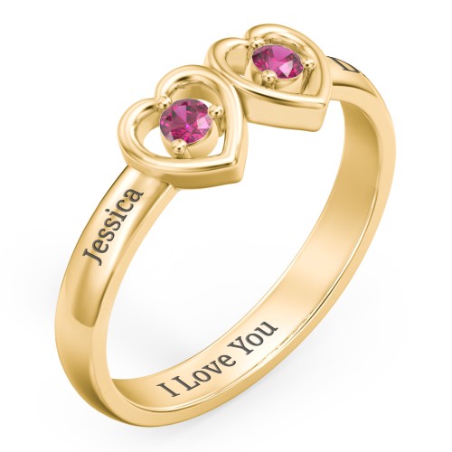 Kissing Hearts Ring – 18K Gold Plated Silver with Ruby