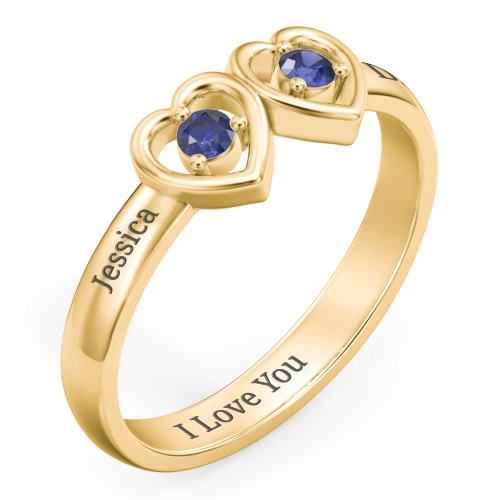 Kissing Hearts Ring – 18K Gold Plated Silver with Blue Sapphire