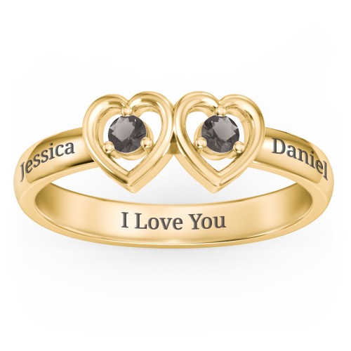 Kissing Hearts Ring – 18K Gold Plated Silver with Smokey Quartz