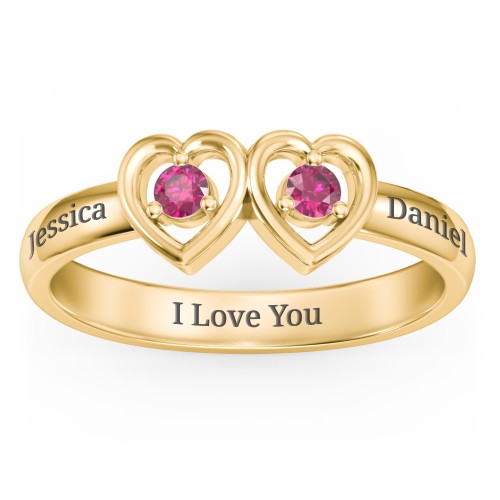 Kissing Hearts Ring – 18K Gold Plated Silver with Ruby