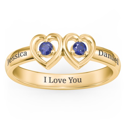 Kissing Hearts Ring – 18K Gold Plated Silver with Blue Sapphire