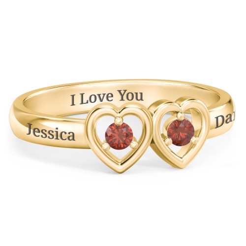 Kissing Hearts Ring – 18K Gold Plated Silver with Garnet