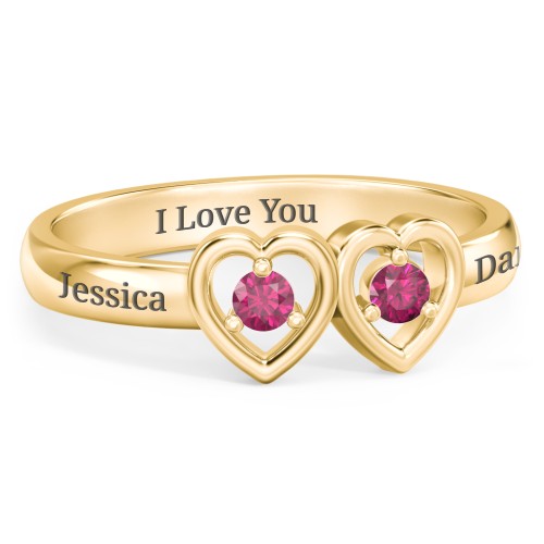 Kissing Hearts Ring – 18K Gold Plated Silver with Ruby