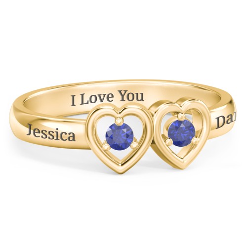 Kissing Hearts Ring – 18K Gold Plated Silver with Blue Sapphire