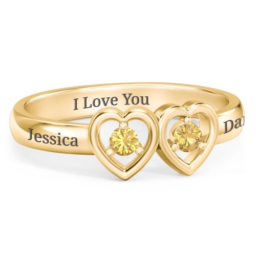 Kissing Hearts Ring – 18K Gold Plated Silver with Citrine