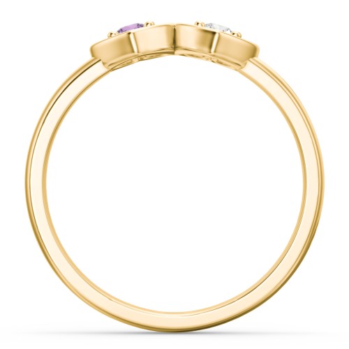 Kissing Hearts Ring – 10K Yellow Gold with Amethyst and Cubic Zirconia