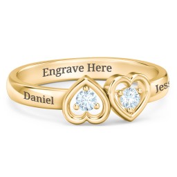 Inverted Kissing Hearts Ring in 18K Gold Plated Silver with Aquamarine