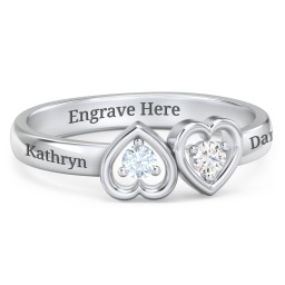 Inverted Kissing Hearts Ring in 925 Sterling Silver with Aquamarine and Cubic Zirconia