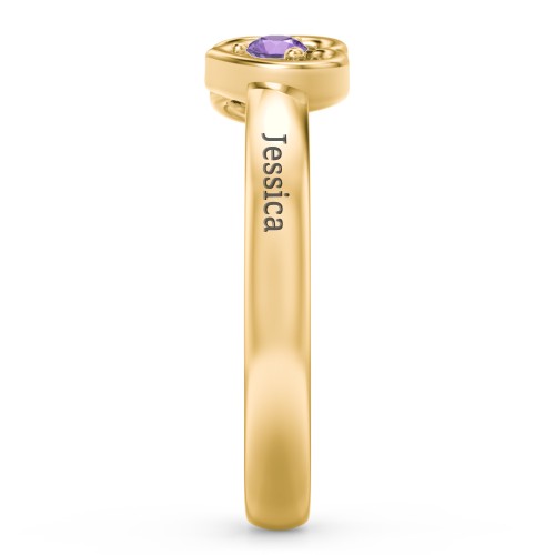 Inverted Kissing Hearts Ring – 18K Gold Plated Silver with Amethyst