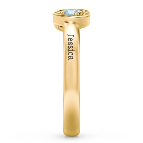Inverted Kissing Hearts Ring – 18K Gold Plated Silver with Blue Topaz