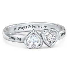 Inverted Kissing Hearts Ring – 18K Gold Plated Silver with Blue Sapphire