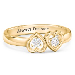 Inverted Kissing Hearts Ring in 18K Gold Plated Silver with Diamond