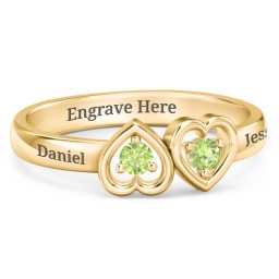 Inverted Kissing Hearts Ring in 18K Gold Plated Silver with Peridot
