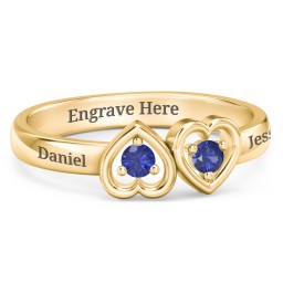 Inverted Kissing Hearts Ring in 18K Gold Plated Silver with Blue Sapphire