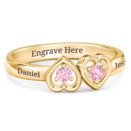 Inverted Kissing Hearts Ring in 18K Gold Plated Silver with Pink Tourmaline