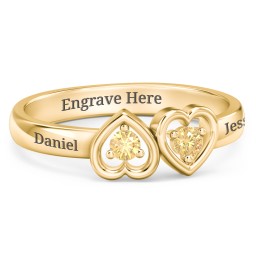 Inverted Kissing Hearts Ring in 18K Gold Plated Silver with Citrine